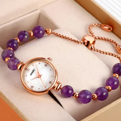 Жіночий годинник Skmei 1983PL Purple тонкий браслет з камінням