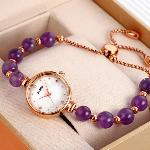 Женские часы Skmei 1983PL Purple тонкий браслет с камнями фото 5