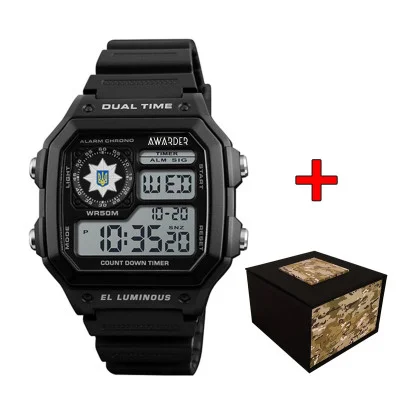 Спортивные мужские часы Awarder 010BKPO Полиция Черные + Коробка