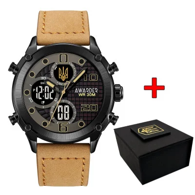 Классические мужские часы Awarder 017BKBKBR Трезубец золото Black-Black-Light Brown