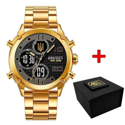 Классические мужские часы Awarder 017 Трезубец Золото Gold-Black Steel
