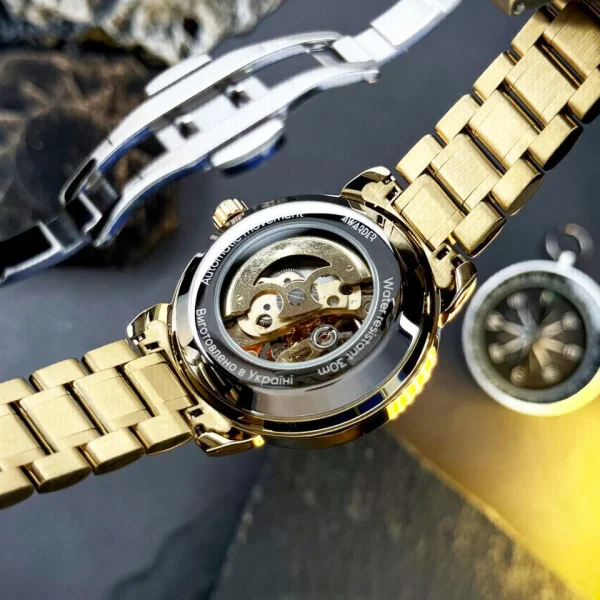 Класичний чоловічий годинник Awarder 022-3D Не Забуду Дім Gold-Black Steel фото 7