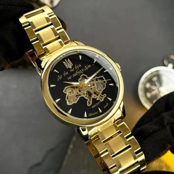 Класичний чоловічий годинник Awarder 022-3D Не Забуду Дім Gold-Black Steel фото 4