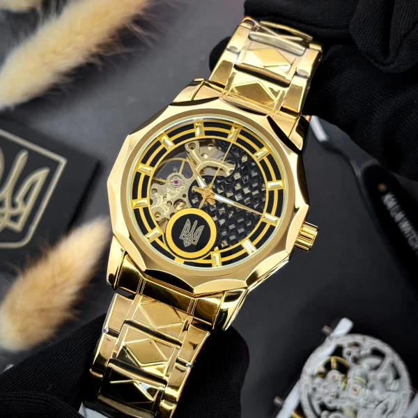 Класичний чоловічий годинник Awarder 024GD Тризуб золото Gold фото 4