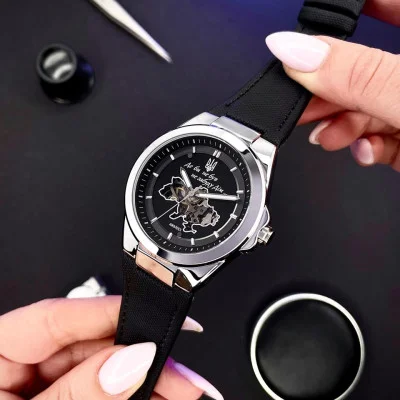 Чоловічий годинник Awarder 050 Де би не був Silver-Black, шкіряний ремінець