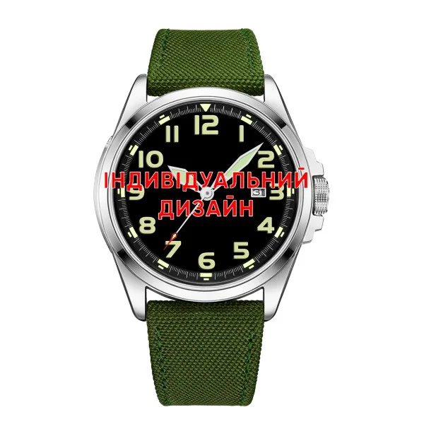 Классические мужские часы Awarder 040 Army Green-Silver под Индивидуальный дизайн, водонепроницаемый, японский механизм фото 1