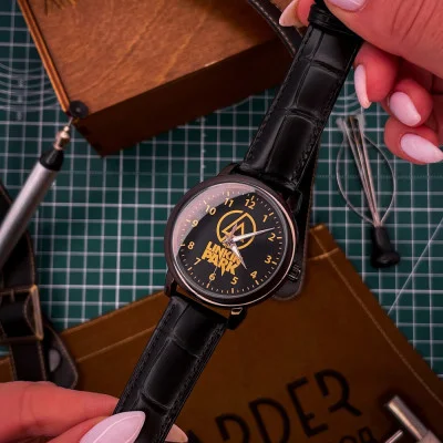 Класичний чоловічий годинник Awarder 022 Black Leather Automatic з Індивідуальним дизайном, шкіряний ремінець