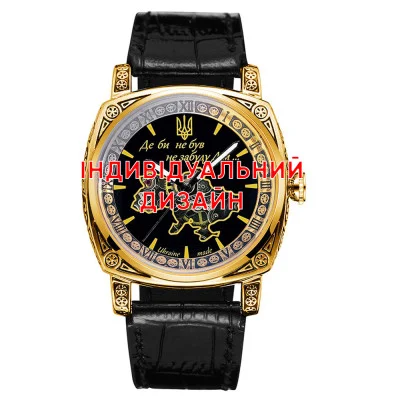 Класичний чоловічий годинник Awarder 021 Gold Leather з Індивідуальним дизайном, шкіряний ремінець