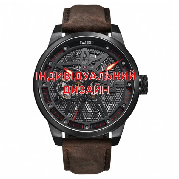 Класичний чоловічий годинник Awarder 058 Black-Red Leather під Індивідуальний дизайн, водонепроникний, японський механізм фото 1