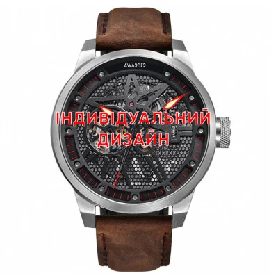 Класичний чоловічий годинник Awarder 058 Silver-Red Leather під Індивідуальний дизайн, водонепроникний, японський механізм