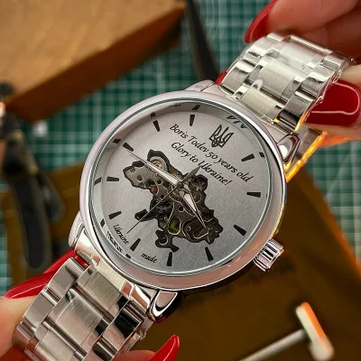 Класичний годинник Awarder 022 Silver Metall Automatic під Індивідуальний дизайн, сталевий ремінець