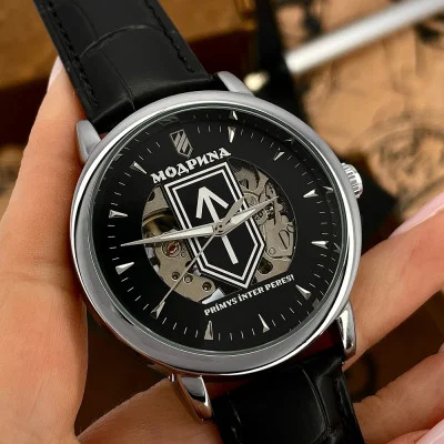 Класичний годинник Awarder 022 Silver Leather Automatic з Індивідуальним дизайном, шкіряний ремінець