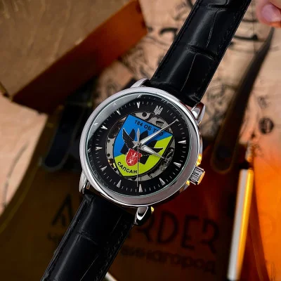 Класичний годинник Awarder 022 Silver Leather Automatic з Індивідуальним дизайном, шкіряний ремінець