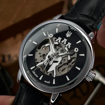 Класичний годинник Awarder 022 Silver Leather Automatic з Індивідуальним дизайном, шкіряний ремінець