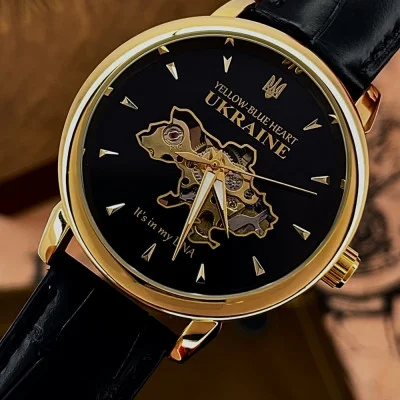 Класичний годинник Awarder 022 Gold Leather Automatic з Індивідуальним дизайном, шкіряний ремінець