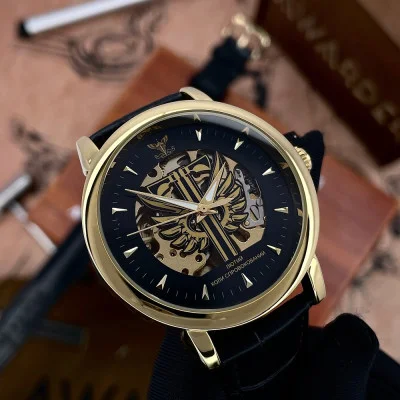 Класичний годинник Awarder 022 Gold Leather Automatic з Індивідуальним дизайном, шкіряний ремінець