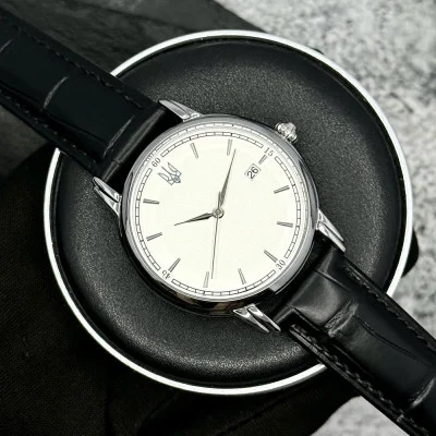 Классические мужские часы Awarder 020 Трезубец серебро Silver-White, кожаный ремешок, японский механизм