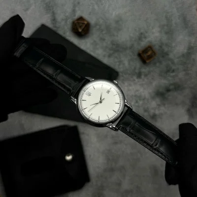 Классические мужские часы Awarder 020 Трезубец серебро Silver-White, кожаный ремешок, японский механизм