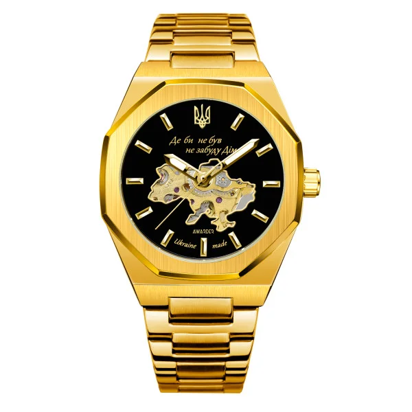 Класичний годинник Awarder 026-3D Де би не був Gold-Black, сталевий ремінець фото 1