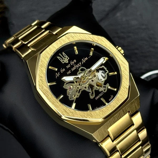 Класичний годинник Awarder 026-3D Де би не був Gold-Black, сталевий ремінець фото 4