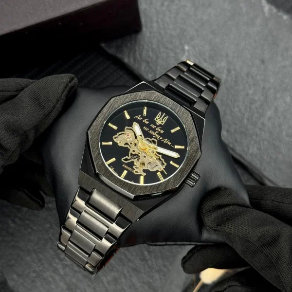 Класичний годинник Awarder 026-3D Де би не був Black-Gold під Індивідуальний дизайн, сталевий ремінець фото 4