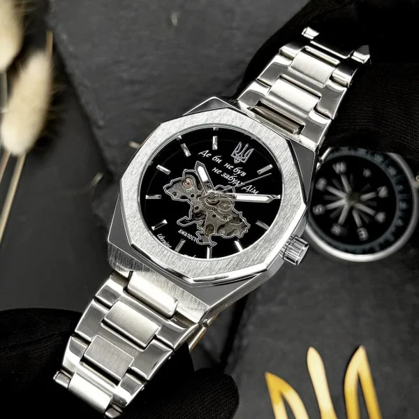 Класичний чоловічий годинник Awarder 026-3D Де би не був Silver-Black під Індивідуальний дизайн, водонепроникний фото 7