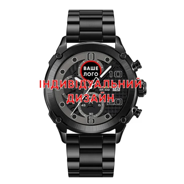 Класичний чоловічий годинник Awarder 016 Black-Black-Steel під Індивідуальний дизайн, водонепроникний фото 1