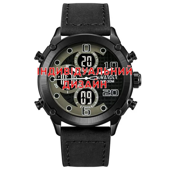 Класичний годинник Awarder 017 All Black під Індивідуальний дизайн, водонепроникний фото 1