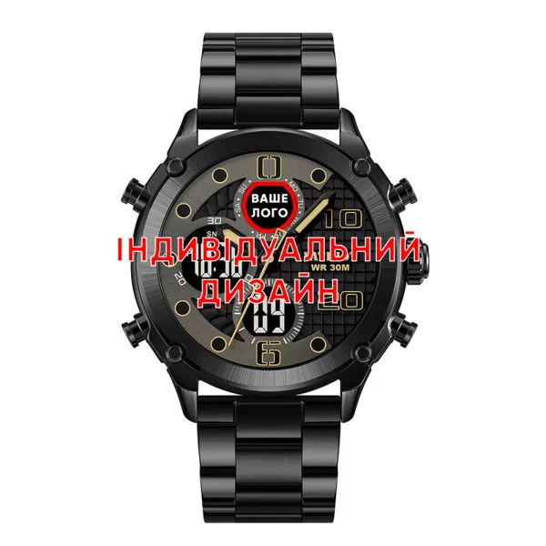 Класичний годинник Awarder 017 All Black Steel під Індивідуальний дизайн, водонепроникний фото 1