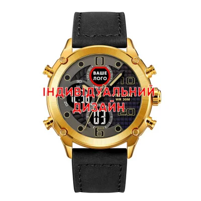 Класичний чоловічий годинник Awarder 017 Gold-Black під Індивідуальний дизайн, водонепроникний