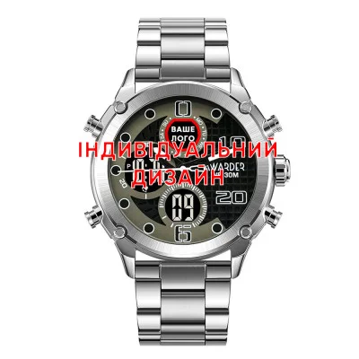 Класичний чоловічий годинник Awarder 017 Silver-Black Steel під Індивідуальний дизайн, водонепроникний