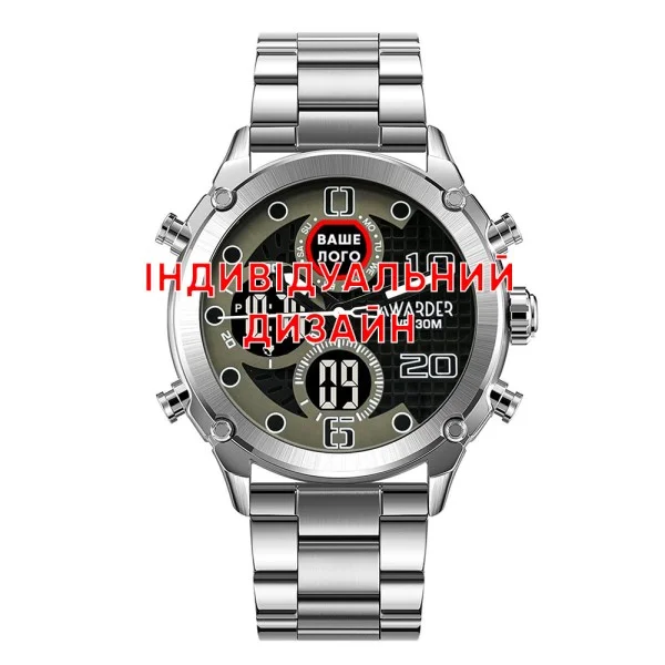 Класичний чоловічий годинник Awarder 017 Silver-Black Steel під Індивідуальний дизайн, водонепроникний фото 1
