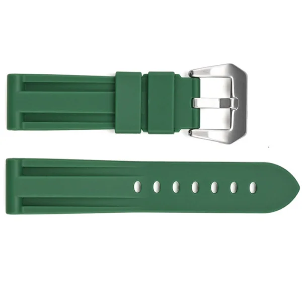 Ремінець для годинника 3001 Silicone Green-Silver 24 мм. фото 1