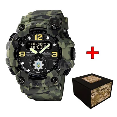 Мужские спортивные часы кварцевые Awarder 004 Поліція Camo Green