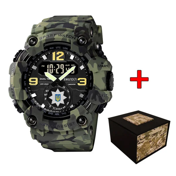 Чоловічий спортивний годинник кварцевий Awarder 004 Поліція Camo Green фото 1