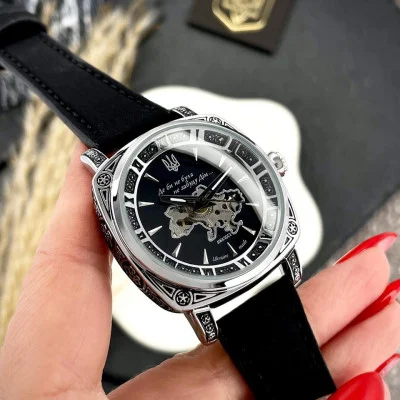 Женские часы Awarder 021-3D Где бы ни была Silver-Black-Black Leather