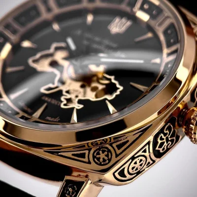 Женские часы Awarder 021-3D Де би не була Gold-Black-Black Leather