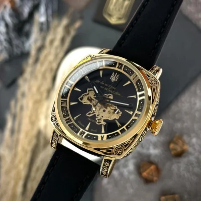 Женские часы Awarder 021-3D Де би не була Gold-Black-Black Leather