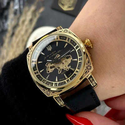 Женские часы Awarder 021-3D Де би не була Gold-Black-Black Leather