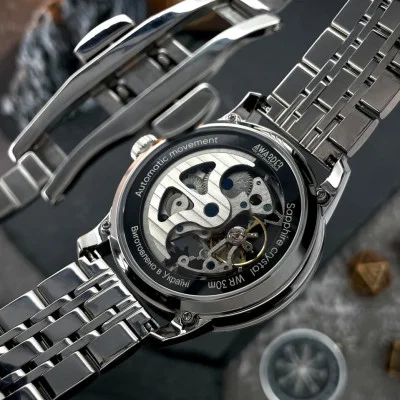 Мужские часы Awarder 043 Где бы ни был Silver-Black Steel Automatic