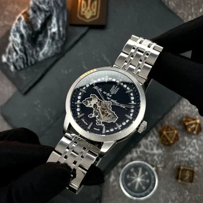 Мужские часы Awarder 043 Где бы ни был Silver-Black Steel Automatic