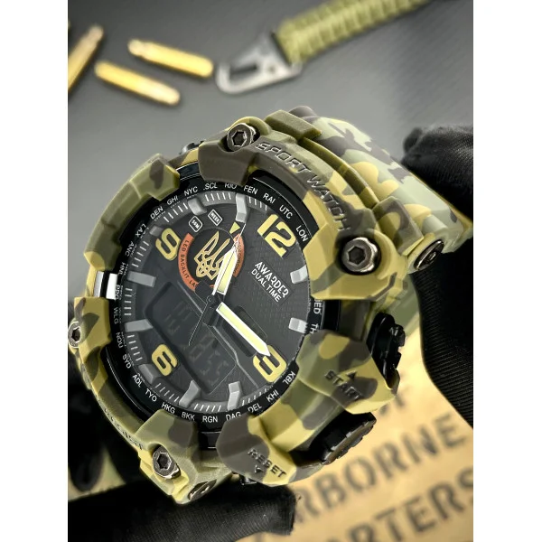 Чоловічий годинник Awarder 002 Тризуб золото Army Green фото 10