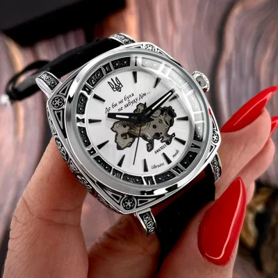 Женские часы Awarder 021-3D Де би не була Silver-White-Black Leather