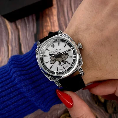 Женские часы Awarder 021-3D Де би не була Silver-White-Black Leather