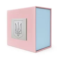 Подарункова картонна коробочка для годинника рожево-блакитна тризуб срібло