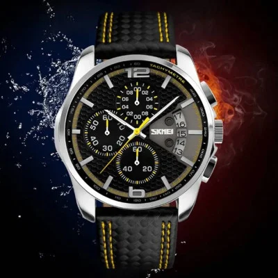 Мужские часы Skmei 9106YL Silver-Black-Yellow