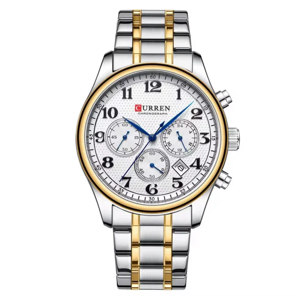 Чоловічий годинник Curren 8466 Silver-Gold-White фото 1