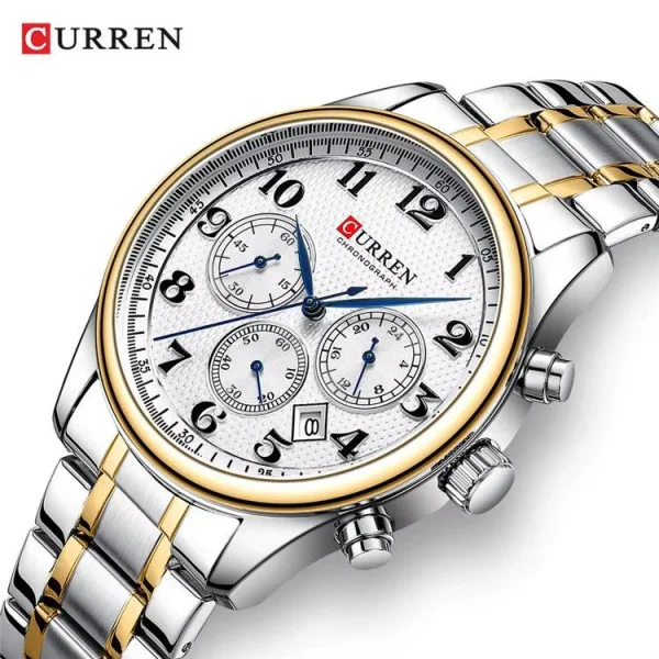 Чоловічий годинник Curren 8466 Silver-Gold-White фото 3