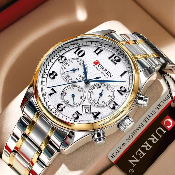 Чоловічий годинник Curren 8466 Silver-Gold-White фото 4