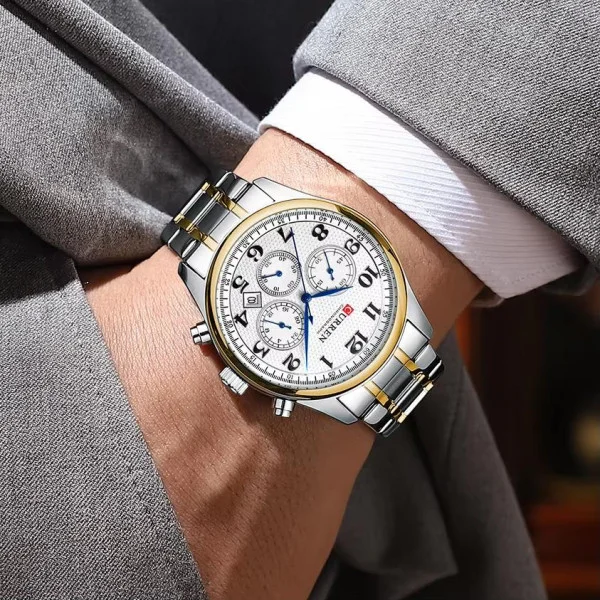 Чоловічий годинник Curren 8466 Silver-Gold-White фото 5